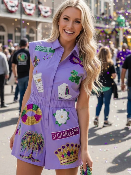 Sash Clothing Bar Pants - Sash Clothing Bar Mardi Gras New Orleans Purple Sequin Embelisshed Romper Sz XS